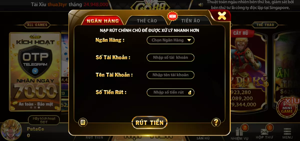 Rút tiền tại Go 88 dễ dàng nhanh chóng