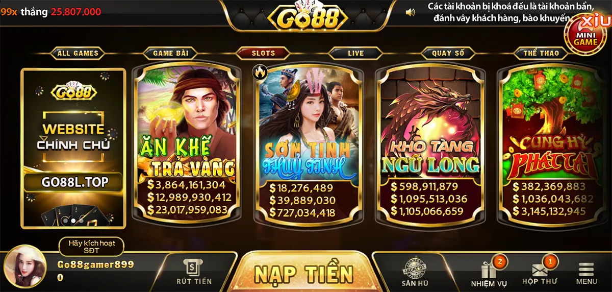 Sảnh Game Slots Go88 Club đa dạng