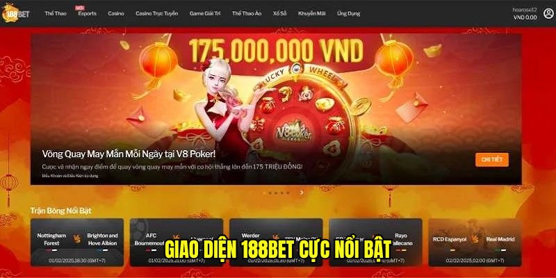Giao diện 188bet cực nổi bật Giao diện 188bet cực nổi bật