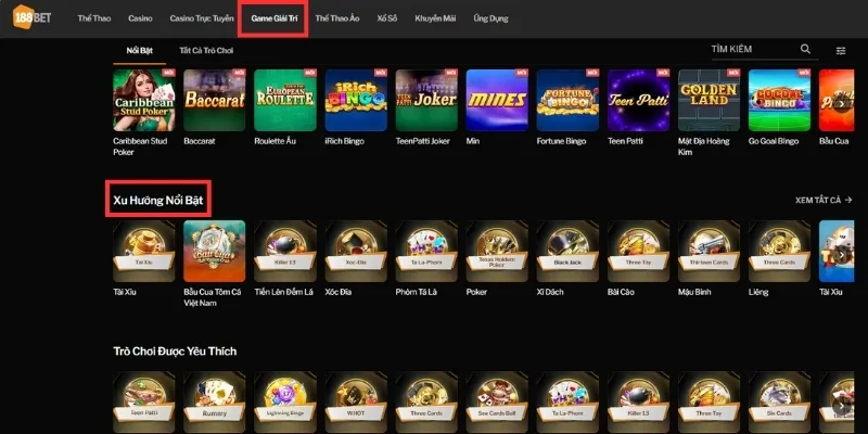 Game giải trí 188Bet cung cấp hàng trăm trò chơi bài thú vị