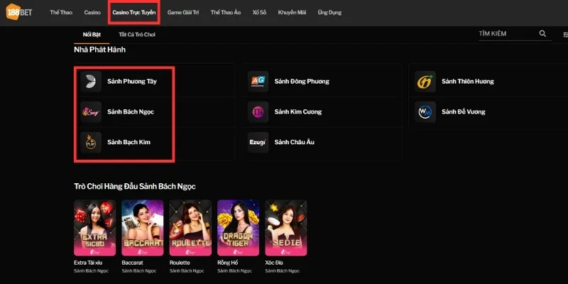Các sảnh Live Casino độc đáo của nhà cái 188Bet