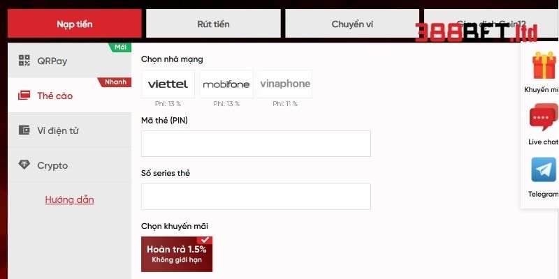 Nạp tiền nhanh chóng