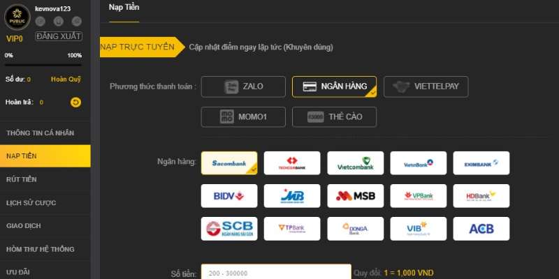 Thủ Tục nạp tiền 888Bet