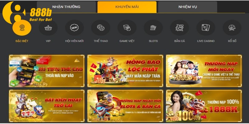Các khuyến mãi đặc biệt cho cược thủ tại 888B