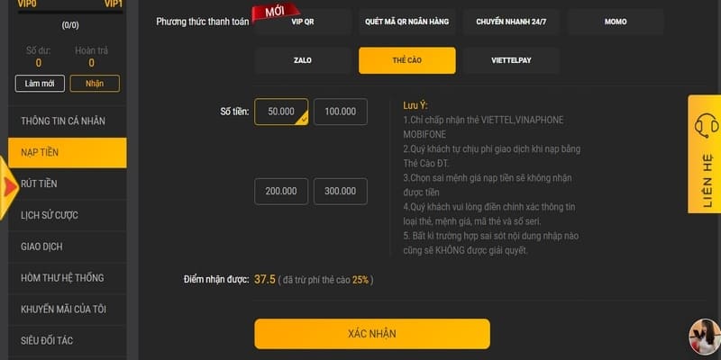 Thời gian nạp rút tiền diễn ra vô cùng nhanh chóng