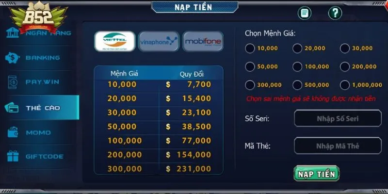 Hướng dẫn nạp tiền B52club theo đúng quy trình chính thức Hướng dẫn nạp tiền B52club theo đúng quy trình chính thức