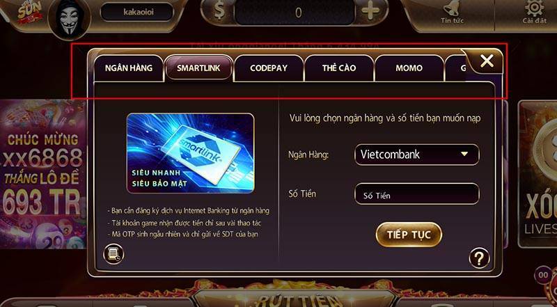 Hướng dẫn nạp tiền Sunwin