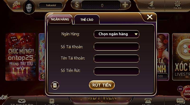 Rút tiền Sunwin qua hình thức nào?