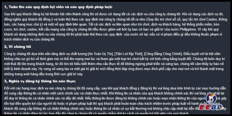 cam kết của ee88