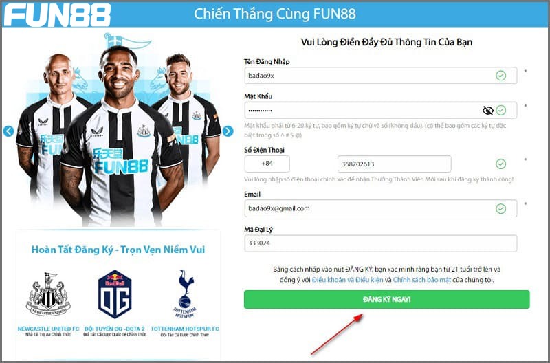 Hướng dẫn cách đăng ký tài khoản tại Fun88