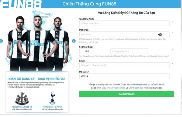 Đăng ký tài khoản 2 Hướng dẫn đăng ký tài khoản tại nhà cái Fun88