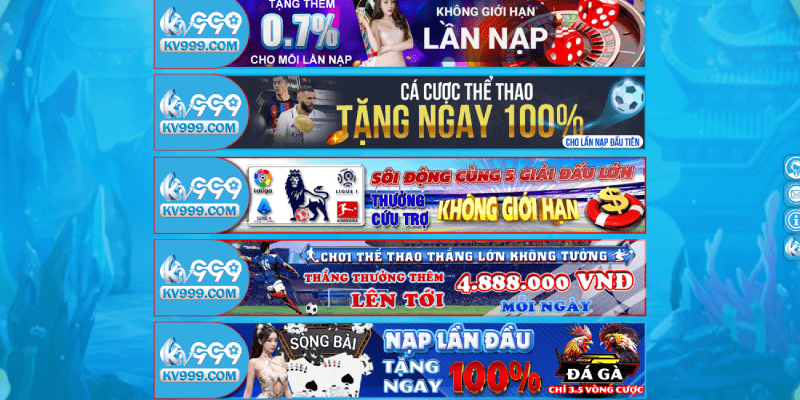 Trang Chủ KV999 mang đến cho người chơi những khuyến mãi siêu hấp dẫn