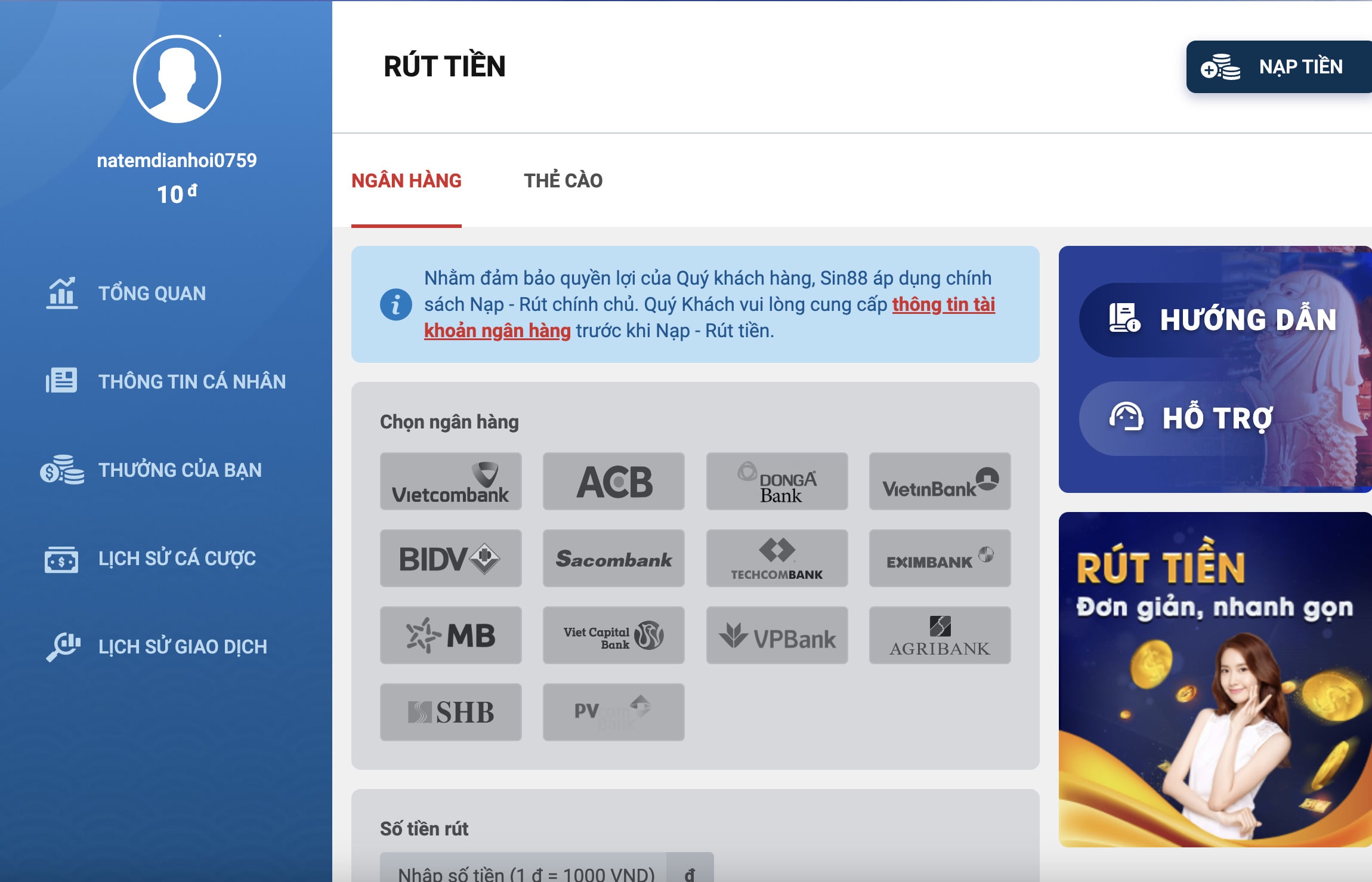 Cách rút tiền tại nhà cái sin88 Cách rút tiền tại nhà cái sin88