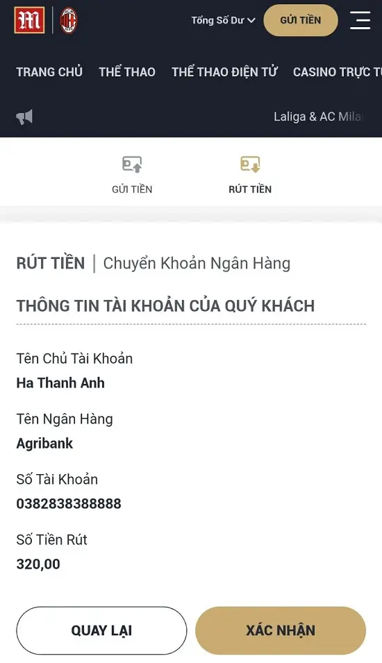 thông tin rút tiền M88