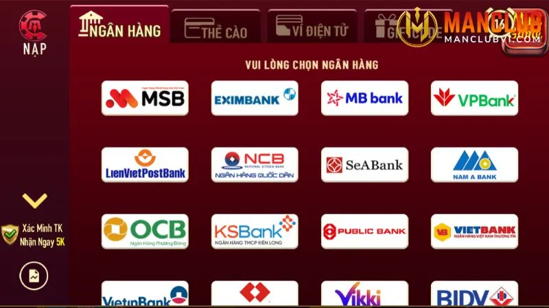 Nạp rút tiện lợi với nhiều ngân hàng