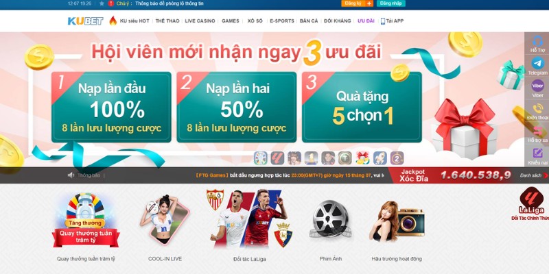Giao diện trang chủ chính thức của nhà cái KUBET