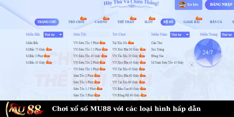 Chơi xổ số MU88 với các loại hình hấp dẫn