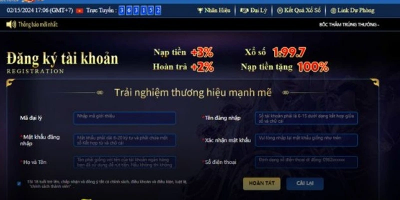 Điều đầy đủ thông tin để hoàn tất thủ tục đăng ký tại QH88
