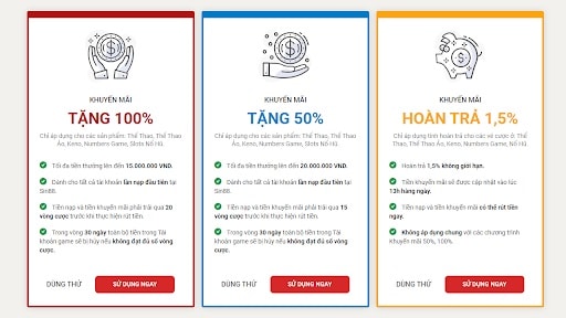 Khuyến mãi dành cho hội viên tham gia tại Sin88