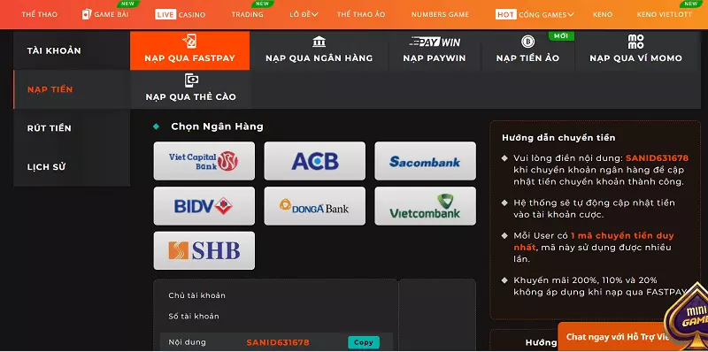 Nạp tiền tại Sv88 như thế nào? 