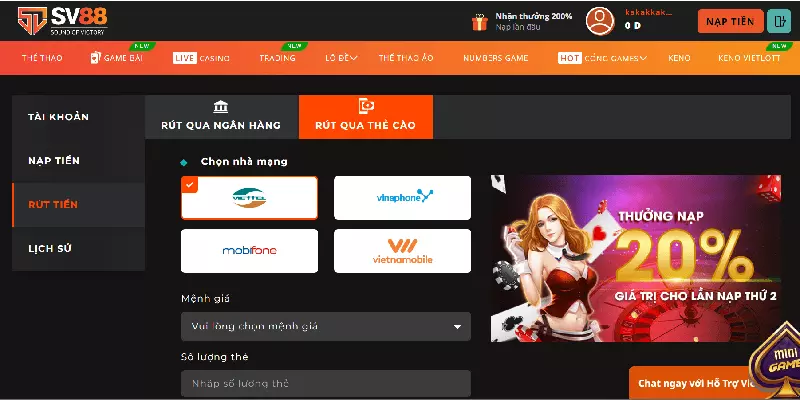 Cách rút tiền từ Sv88 về tài khoản cá nhân đơn giản nhất 