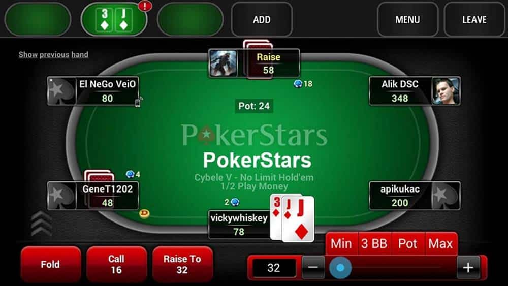 Các hành động khi chơi Poker cũng được hiển thị dưới dạng thuật ngữ tiếng Anh