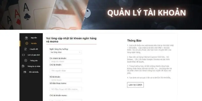 Hướng dẫn rút thưởng từ ví game về tài khoản cá nhân